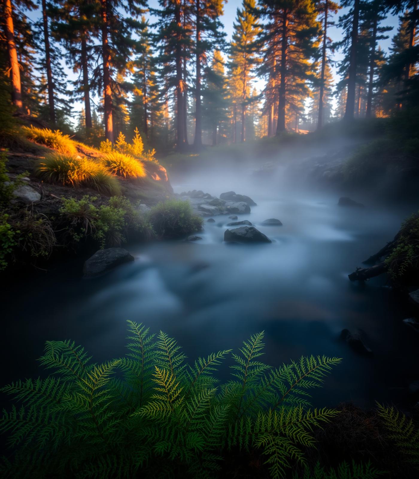 Mountain stream at dawn